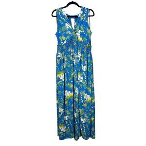 HALOGEN Women's Blue Floral Midi Dress XL